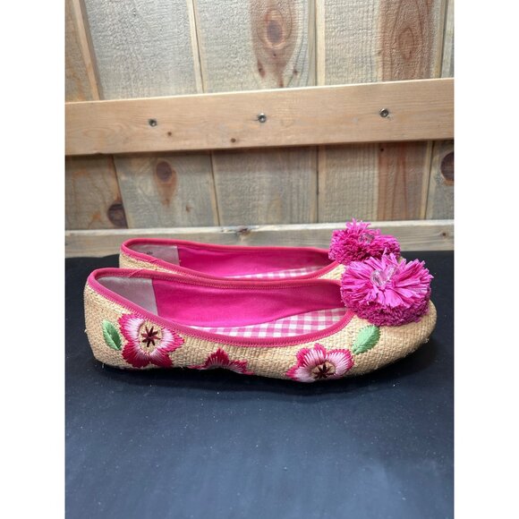 Sperry Top-Sider Womens Embroidered Pink Floral Ballet Flats Woven Straw Size 9M - Picture 1 of 9